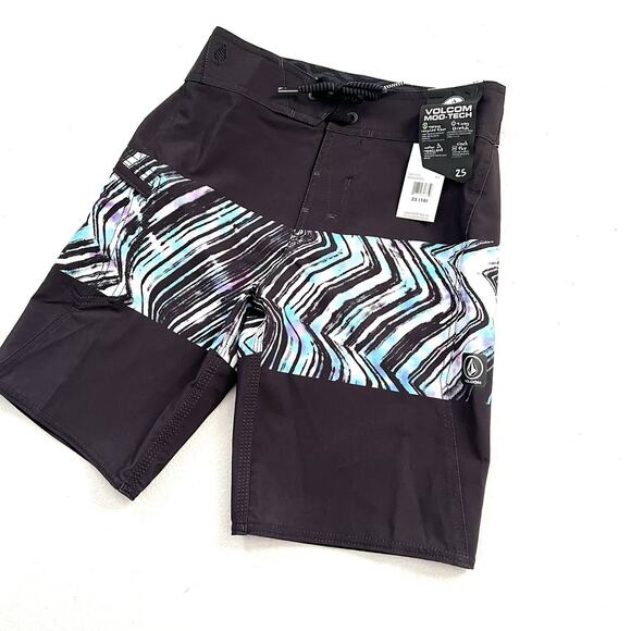 NWT Volcom Macaw Mod Tech Boy Board Shorts Swim Trunks Black Swimsuit 25 / 10 - Picture 2 of 10